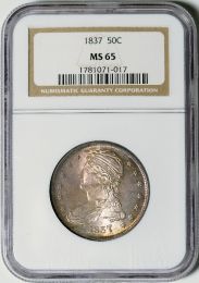 1837 Capped Bust Half Dollar, Reeded Edge -- NGC MS-65