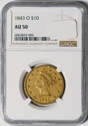 1843-O $10 Liberty -- NGC AU50
