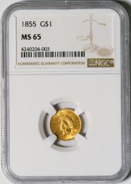1855 Type 2 Gold Dollar -- NGC MS65