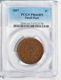 1857 Braided Hair Cent, Small Date -- PCGS PR66BN