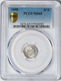 1858 Three Cent Silver -- PCGS MS65