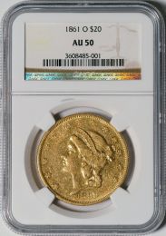 1861-O $20 Liberty -- NGC AU50