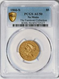 1866-S Liberty Head Half Eagle, No Motto -- PCGS AU50