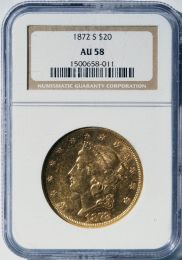 1872-S $20 Liberty -- NGC AU58