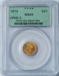 1873 Open 3 Liberty Gold Dollar -- PCGS MS64