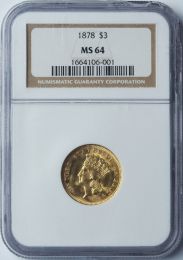 1878 Three Dollar Gold Piece -- NGC MS64
