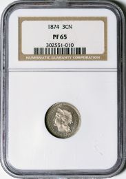 1874 Three Cent Nickel -- NGC PF65