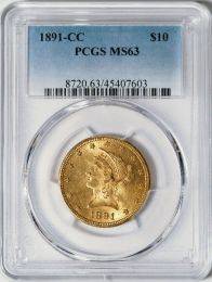 1891-CC $10 Liberty -- PCGS MS63