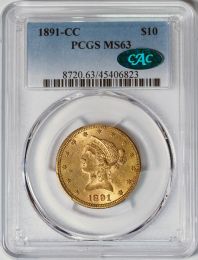 1891-CC $10 Liberty -- PCGS MS63 CAC