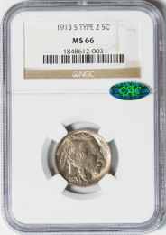 1913-S Type 2 Buffalo Nickel -- NGC MS66 CAC